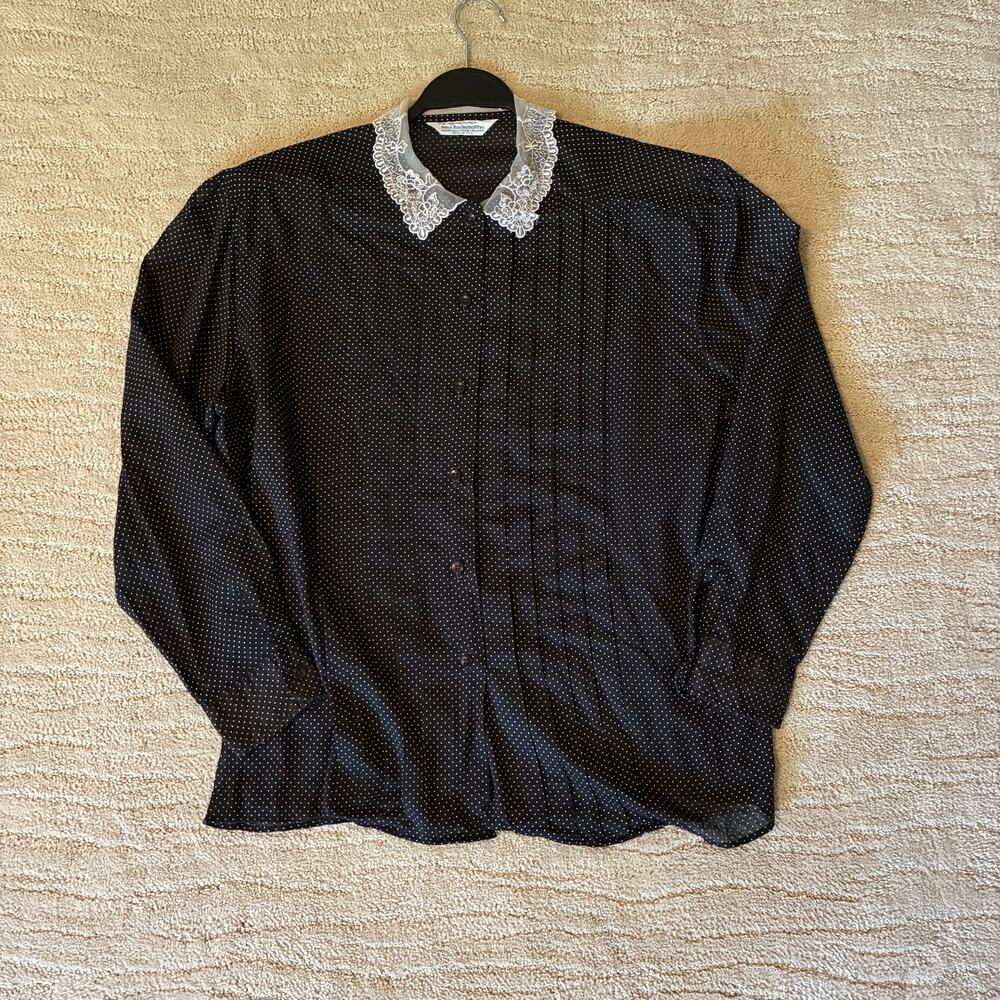 Vintage 70s Miss Fashionality Womens 17-18 Lace Collar Button Up Cottagecore